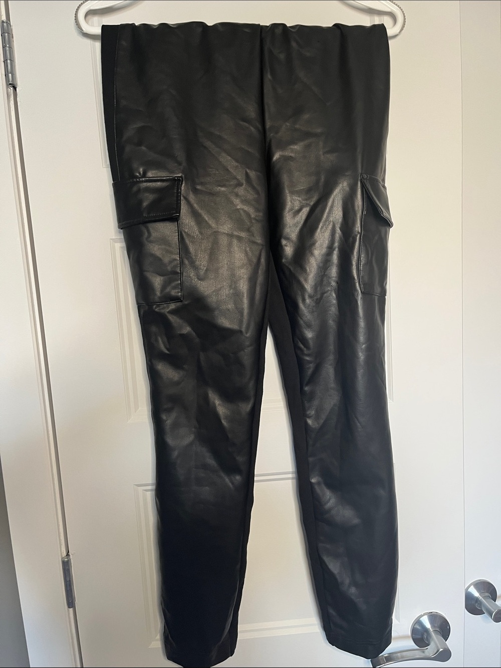 Calvin Klein Black Faux Leather Cargo Pants